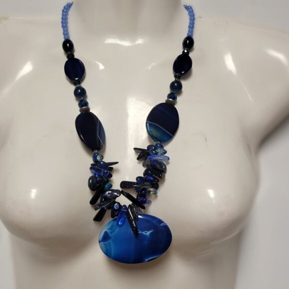 Chunky Black & Blue Acrylic Nugget Bead Statement Necklace